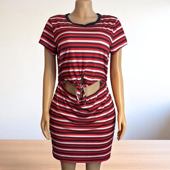 Open Front Stripe Short Used Dress - Picture 1 of 6